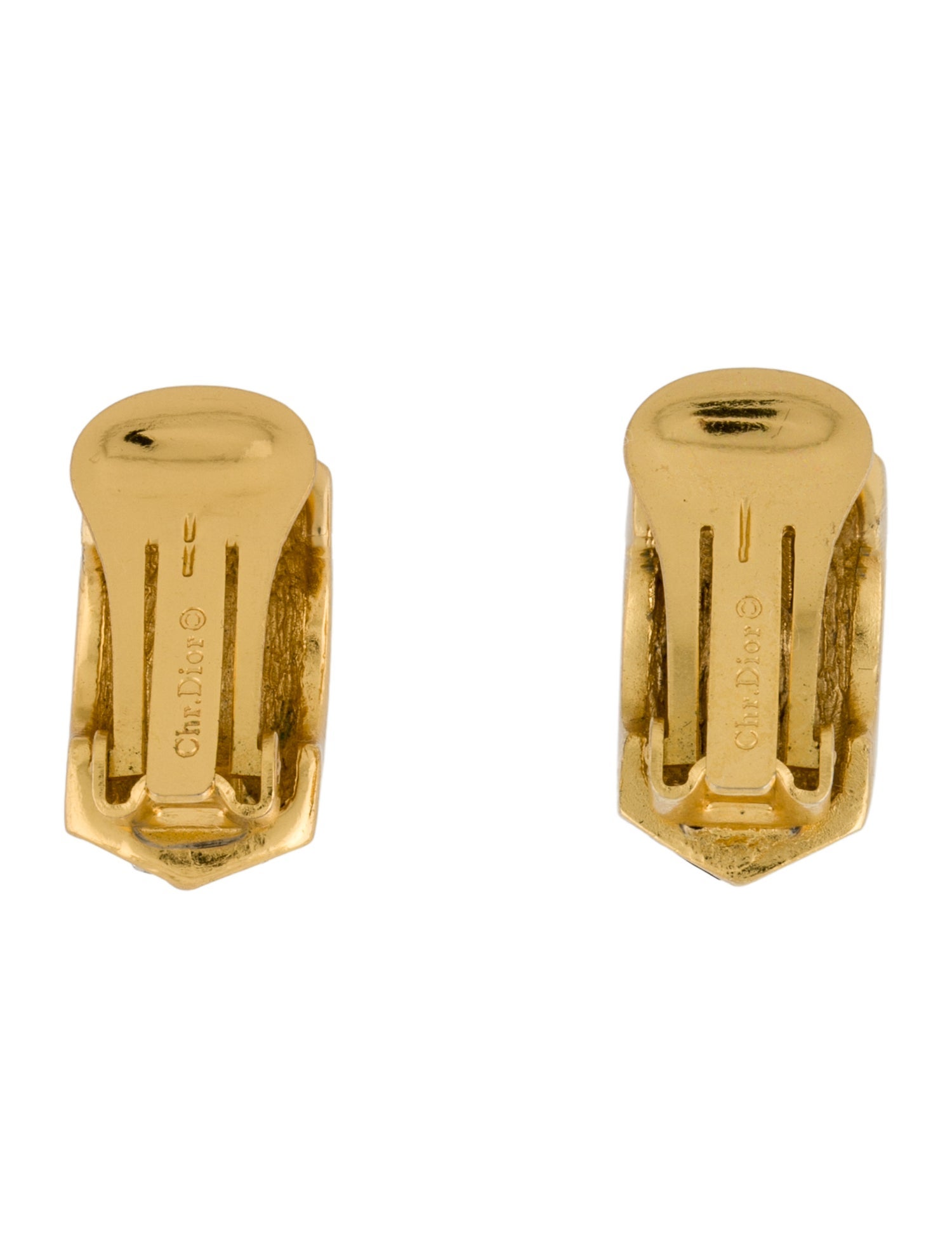 Christian Dior Vintage Enamel & Crystal Half Hoop Clip-On Earrings